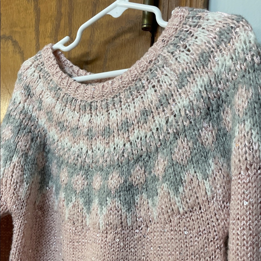 OshKosh B'gosh UGc Girls Size 8 pink Gray Crew Neck Sweater fair isle - Picture 5 of 13